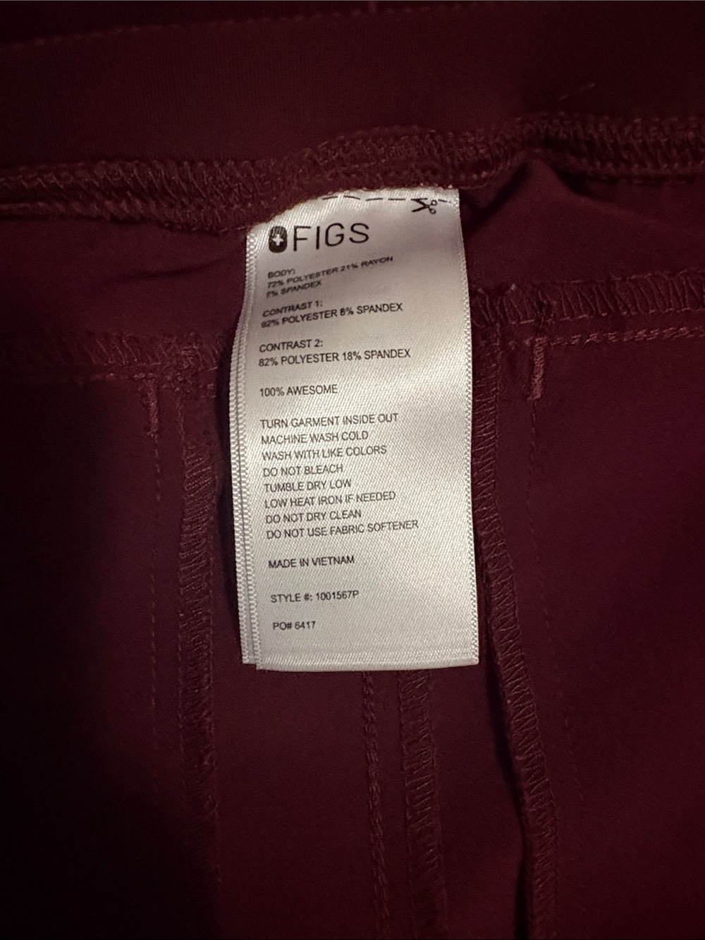 FIGS Women's Isabel High-Rise Wide-Leg Scrub Pant Burgundy - Picture 6 of 7